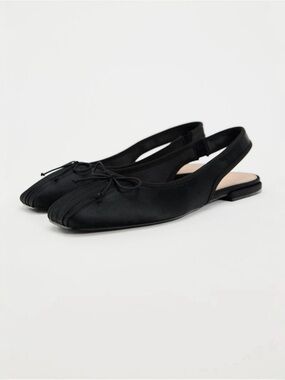 Zara Bow Black Satin Ballet Sling Back Flats Size 8.5